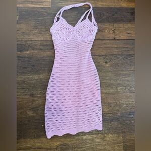 Pink Crochet indie tweed boho bohemian fairy dress